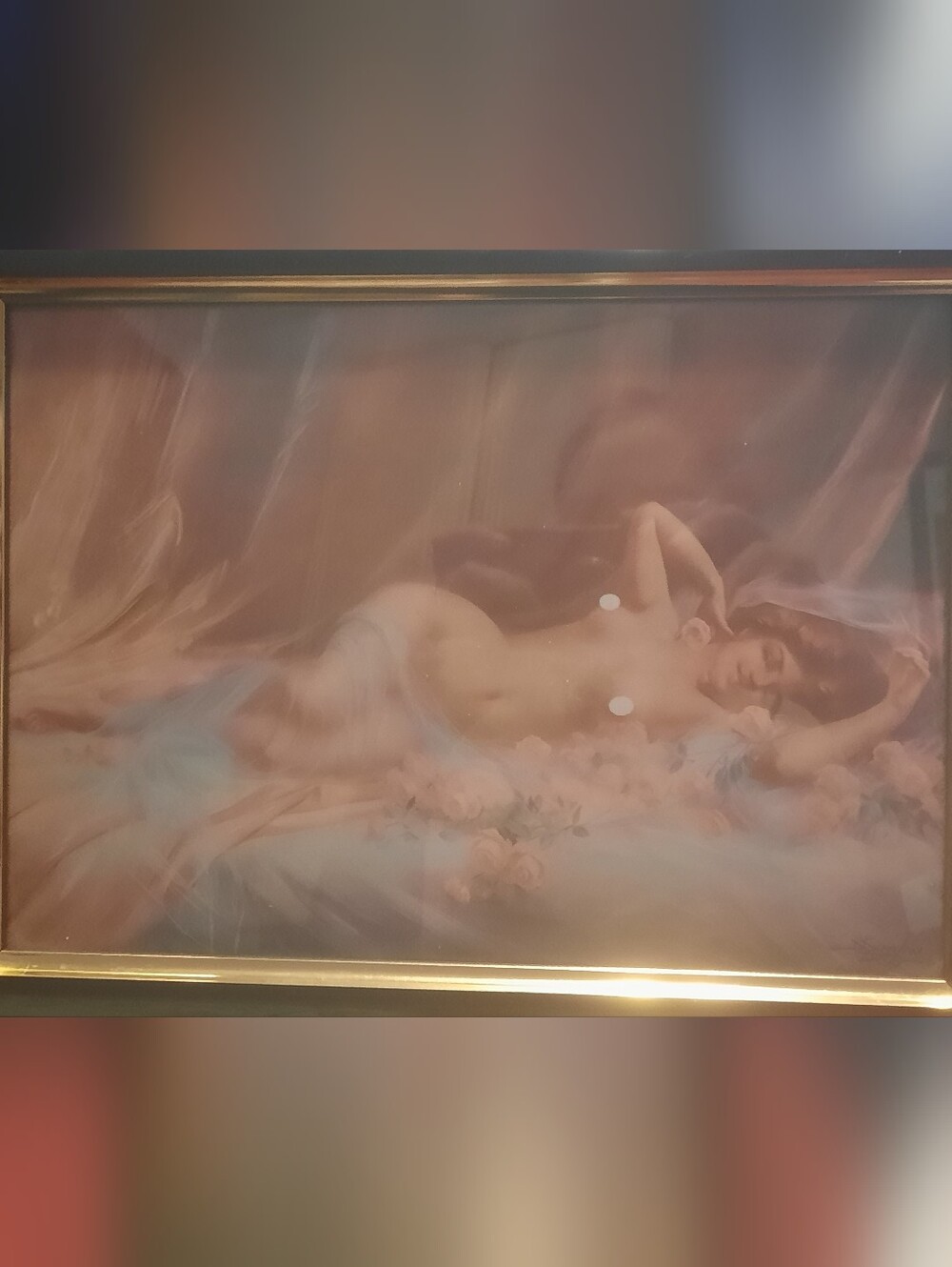 Framed Sleeping Nude Art Print in Soft Pink and Cream